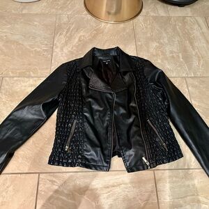 New Look Black Faux Leather Moto Jacket with Textured Side Panels size XL
